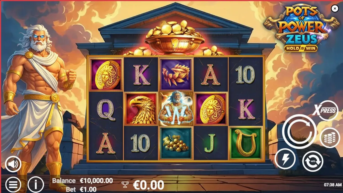 Pots of Power: Zeus slot game interface