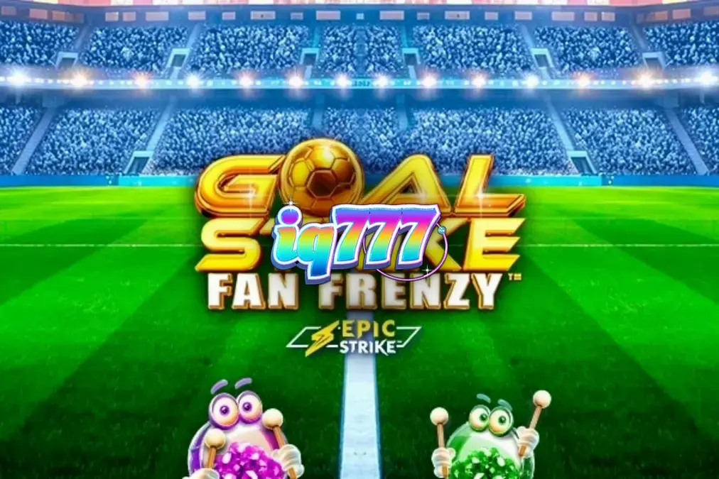 Screenshot ng Goal Strike Fan Frenzy slot game na nagpapakita ng football stadium at mga simbolo ng laro