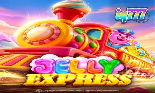 Makulay na disenyo ng Jelly Express slot na may mga kendi at tren.